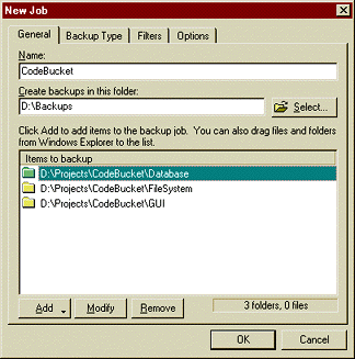 Creating a new backup job